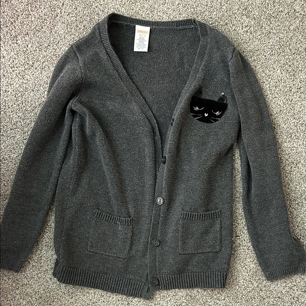Gymboree Dark Gray Cardigan with Black Cat Pocket
